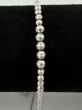 Sterling Silver Diamond Cut Graduated Beaded Bolo Adjustable Bracelet